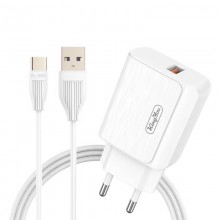 Зарядное устройство для телефона USB 3.1А блок питания для быстрой зарядки 18W смартфона  + кабель 1м Type-C  Kingyou KC86E White
