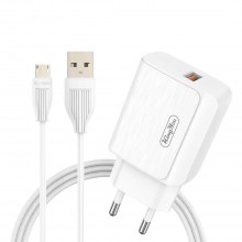 Зарядное устройство для телефона USB 3.1А блок питания для быстрой зарядки 18W смартфона + кабель 1м micro-USB Kingyou KC86E-M White
