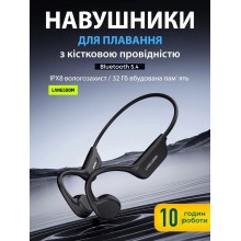 Наушники для плаванья бассейна бега спорта костные беспроводные IPX8 водонепроницаемые спортивные с костной проводимостью блютуз 5.4 BE17 black