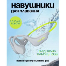 Наушники для плавания бассейна бега спорта IPX8 водонепроницаемые спортивные с костной проводимостью со встроенной памятью 16Gb BE20 green