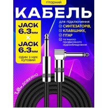 Гитарный кабель для электрогитары гитарный провод джек шнур для комбика инструментальный 1.8м Г-образный 6.3 мм на 6.3 мм New Bee jt18 Black Гитарный кабель для электрогитары гитарный провод джек шнур для комбика инструментальный 1.8м Г-образный 6.3 мм на 6.3 мм New Bee jt18 Black