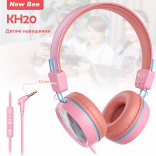 Детские накладные наушники с микрофоном проводная гарнитура New Bee KH20 Pink Детские накладные наушники с микрофоном проводная гарнитура New Bee KH20 Pink