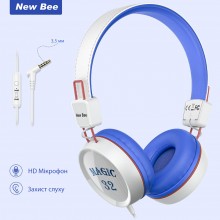 Детские накладные наушники с микрофоном проводная гарнитура New Bee KH20 White