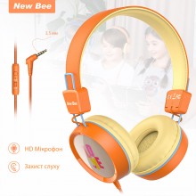 Детские накладные наушники с микрофоном проводная гарнитура New Bee KH20 Orange Детские накладные наушники с микрофоном проводная гарнитура New Bee KH20 Orange
