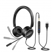 Наушники с микрофоном шумоподавлением USB+3.5 мм mini-jack проводная гарнитура для колл центра New Bee H360 