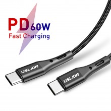 Кабель USB Type-C - USB Type-C (3m) 60W PD Fast Charging дата-провод быстрой зарядки передачи данных для телефона USLION US0123 Black