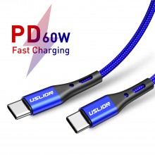 Кабель USB Type-C - USB Type-C (3m) 60W PD Fast Charging дата-провод быстрой зарядки передачи данных для телефона смартфона USLION US0123 Blue