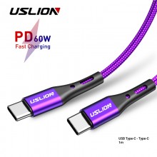 Кабель USB Type-C - USB Type-C (1m) 60W PD Fast Charging дата-провод быстрой зарядки передачи данных для телефона смартфона USLION US0123 Purple