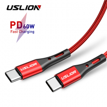 Кабель USB Type-C - USB Type-C (3m) 60W PD Fast Charging дата-провод быстрой зарядки передачи данных для телефона USLION US0123 Red