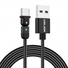 Поворотный Кабель Type-C - USB (1m) на 180° USLION US0132 Black Провод для Быстрой Зарядки Смартфонов 3.0A Fast Charging и Передачи Данных Поворотный Кабель Type-C - USB (1m) на 180° USLION US0132 Black Провод для Быстрой Зарядки Смартфонов 3.0A Fast Charging и Передачи Данных