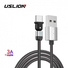 Поворотный Кабель Type-C - USB (1m) на 180° USLION US0132 Silver Провод для Быстрой Зарядки Смартфонов 3.0A Fast Charging и Передачи Данных Поворотный Кабель Type-C - USB (1m) на 180° USLION US0132 Silver Провод для Быстрой Зарядки Смартфонов 3.0A Fast Charging и Передачи Данных