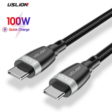 Кабель USB Type-C - USB Type-C (2m) 5A 100W  PD Fast Charging дата-провод быстрой зарядки передачи данных для телефона смартфона USLION US0135 Black-Gray