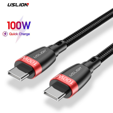 Кабель USB Type-C - USB Type-C (2m) 5A 100W  PD Fast Charging дата-провод быстрой зарядки передачи данных для телефона смартфона USLION US0135 Black-Red