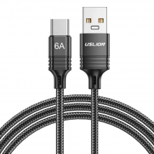 Кабель USB for Type-C (1 м) 6A провод для быстрой зарядки 66 Вт и синхронизации Fast Charging USLION US0180 Black Кабель USB for Type-C (1 м) 6A провод для быстрой зарядки 66 Вт и синхронизации Fast Charging USLION US0180 Black