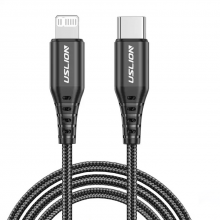 Кабель Apple Lightning - USB Type-C 20 Вт (1м) зарядный шнур для быстрой зарядки телефонов USLION US0186 Black Кабель Apple Lightning - USB Type-C 20 Вт (1м) зарядный шнур для быстрой зарядки телефонов USLION US0186 Black