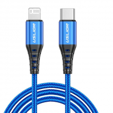 Кабель Apple Lightning - USB Type-C 20 Вт (1м) зарядный шнур для быстрой зарядки телефонов USLION US0186 Blue Кабель Apple Lightning - USB Type-C 20 Вт (1м) зарядный шнур для быстрой зарядки телефонов USLION US0186 Blue