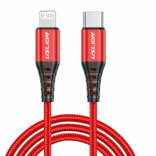 Кабель Apple Lightning - USB Type-C 20 Вт (1м) зарядный шнур для быстрой зарядки телефонов USLION US0186 Red Кабель Apple Lightning - USB Type-C 20 Вт (1м) зарядный шнур для быстрой зарядки телефонов USLION US0186 Red