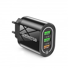 Сетевое зарядное устройство для телефона QC3.0 18W 3xUSB быстрая зарядка смартфона USLION UC3734 (BK-373) Black Сетевое зарядное устройство для телефона QC3.0 18W 3xUSB быстрая зарядка смартфона USLION UC3734 (BK-373) Black