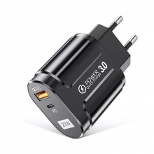 Зарядное устройство PD 20 Вт + QC3.0 USB сетевой адаптер для телефона с функцией быстрой зарядки USLION UD7506 Black 