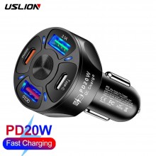 Автомобильное зарядное устройство USB зарядка от прикуривателя 20 Вт 2 USB + 2 PD USLION UD7572 (HC-358PD) Black