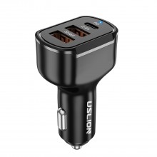 Автомобильное зарядное устройство 2xUSB + Type-C QC/PD быстрая зарядка для телефона в прикуриватель машины USLION US0149 Black